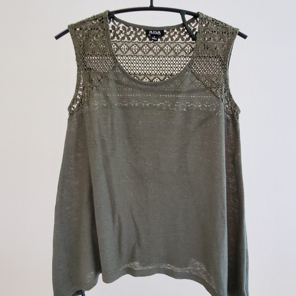 a.n.a. * Olive tank with lace accent